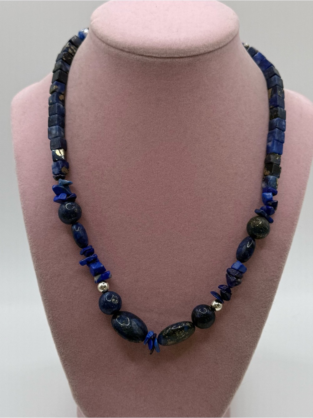 Sterling silver Lapis lazuli Blue Beaded Women's Necklace